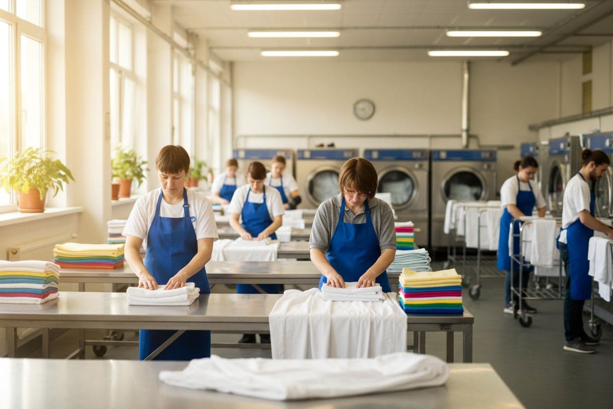 Menschen arbeiten in der Wäscherei